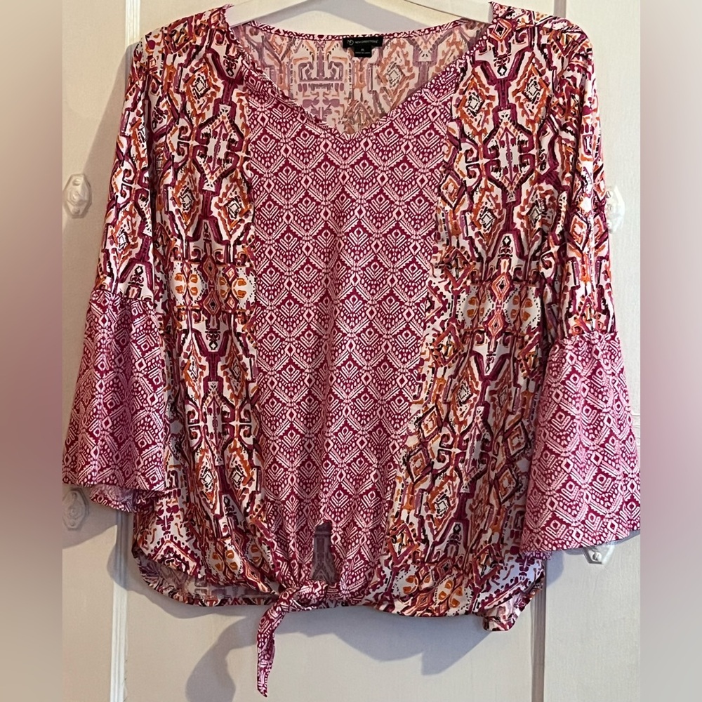 New Directions Printed Bell Sleeve Blouse – Size XL